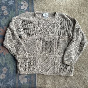 Vintage Oversized Cream Knit Granny Square Sweater